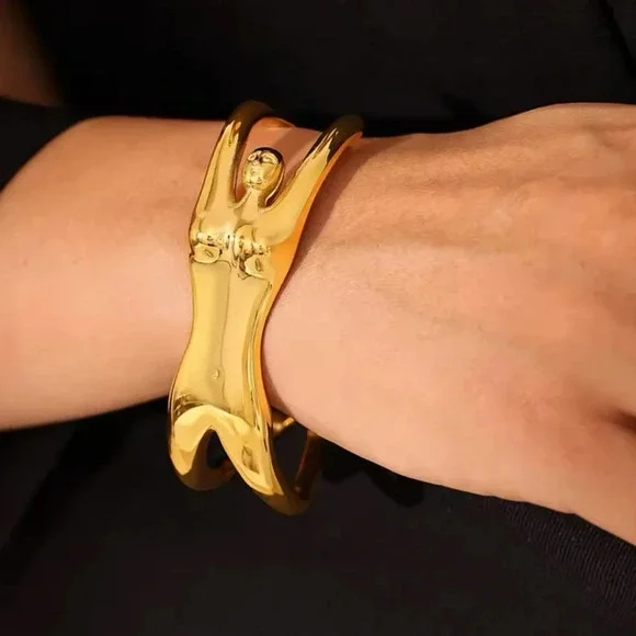 Artful Sculptural Women Body 18K Gold Stainless Steel Cuff Bracelet” - Picture 7 of 17